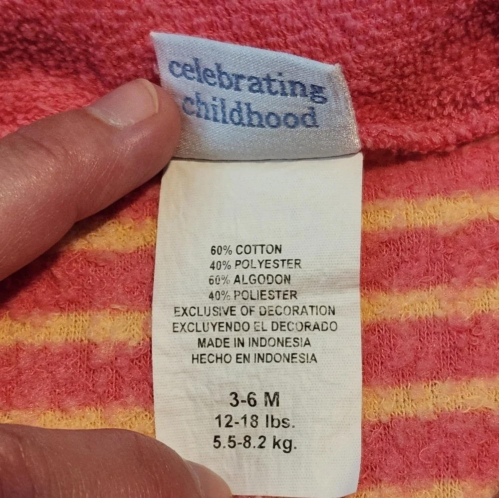 Vintage Carter's Terry Baby Girl Pink Snap Up Cat Footed Outfit Size 3-6 Months